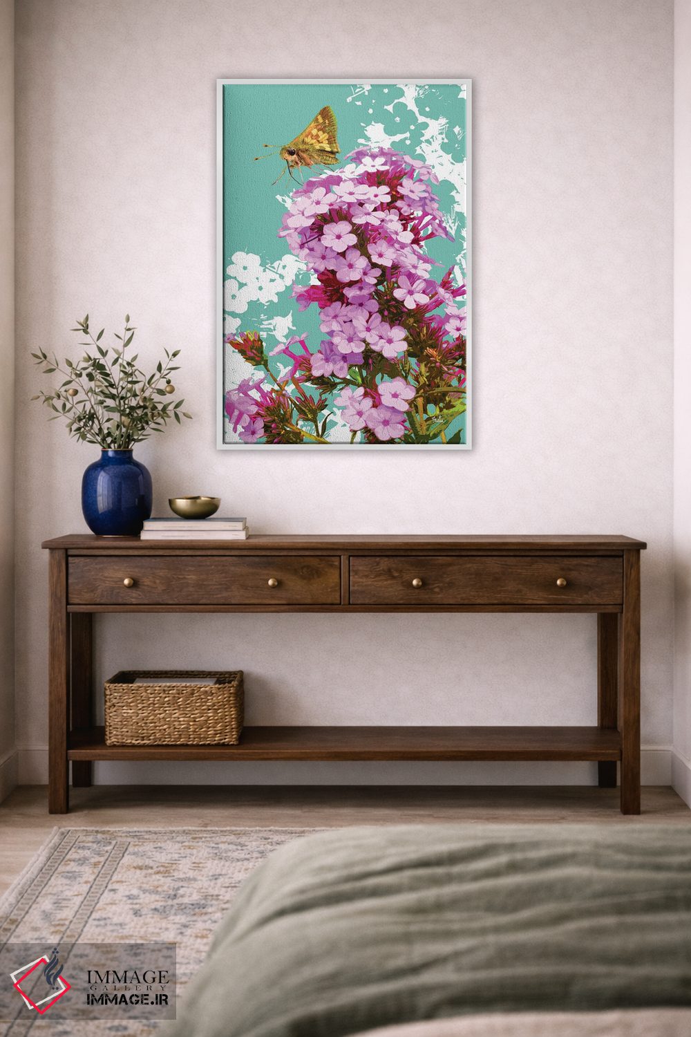 تابلو دکوراتیو پروانه اسکیپر روی گل فلوکس اثر اولیا دیزاینز - D1W