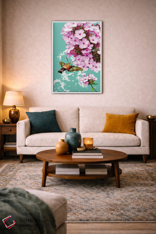 تابلو دکوراتیو پروانه شفاف بال روی گل فلوکس اثر اولیا دیزاینز - D3W