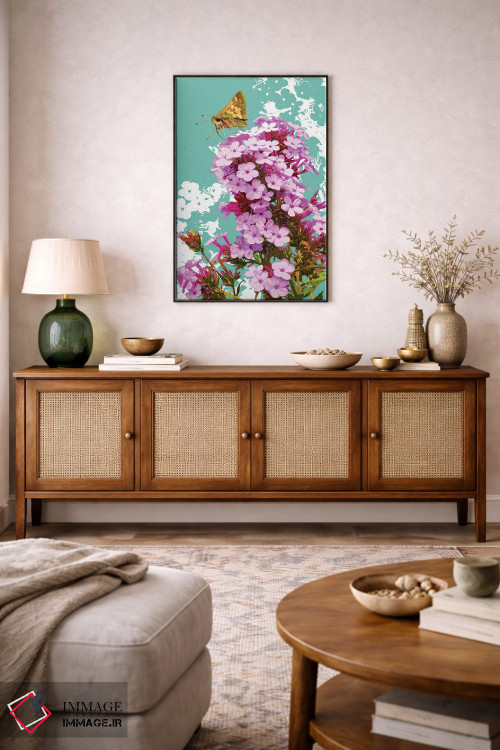 تابلو دکوراتیو پروانه اسکیپر روی گل فلوکس اثر اولیا دیزاینز - D3B
