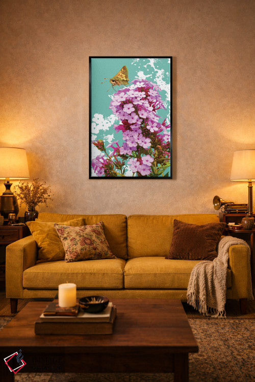تابلو دکوراتیو پروانه اسکیپر روی گل فلوکس اثر اولیا دیزاینز - D2B