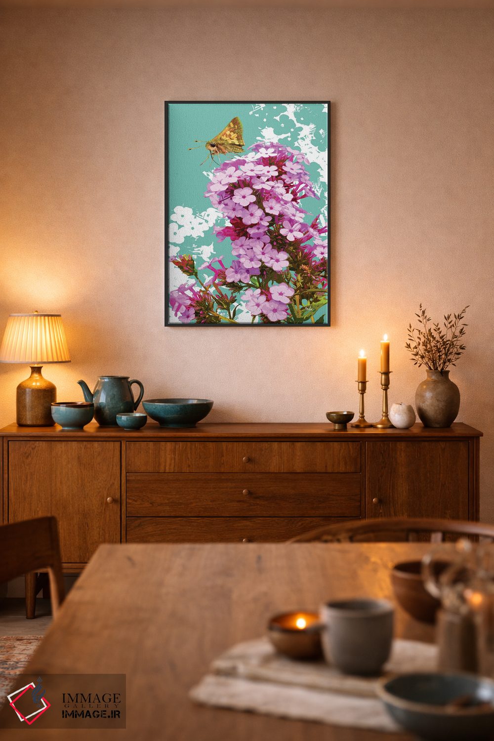 تابلو دکوراتیو پروانه اسکیپر روی گل فلوکس اثر اولیا دیزاینز - D6B