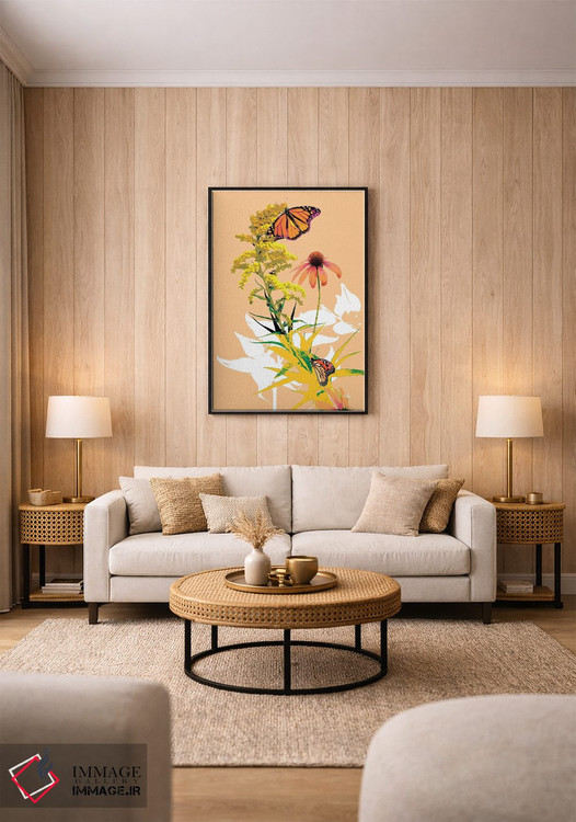 تابلو دکوراتیو پروانه های شهریار بر روی شاخه طلایی I اثر اولیا دیزاینز - D1B