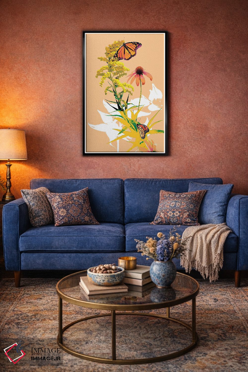 تابلو دکوراتیو پروانه های شهریار بر روی شاخه طلایی I اثر اولیا دیزاینز - D3B