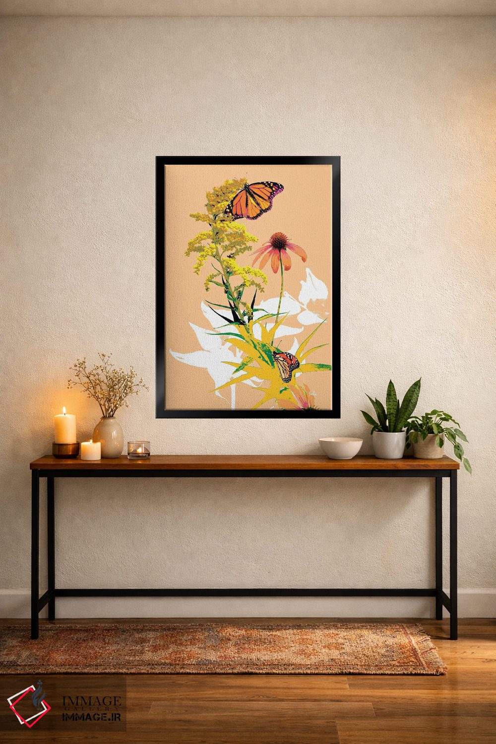 تابلو دکوراتیو پروانه های شهریار بر روی شاخه طلایی I اثر اولیا دیزاینز - D4B