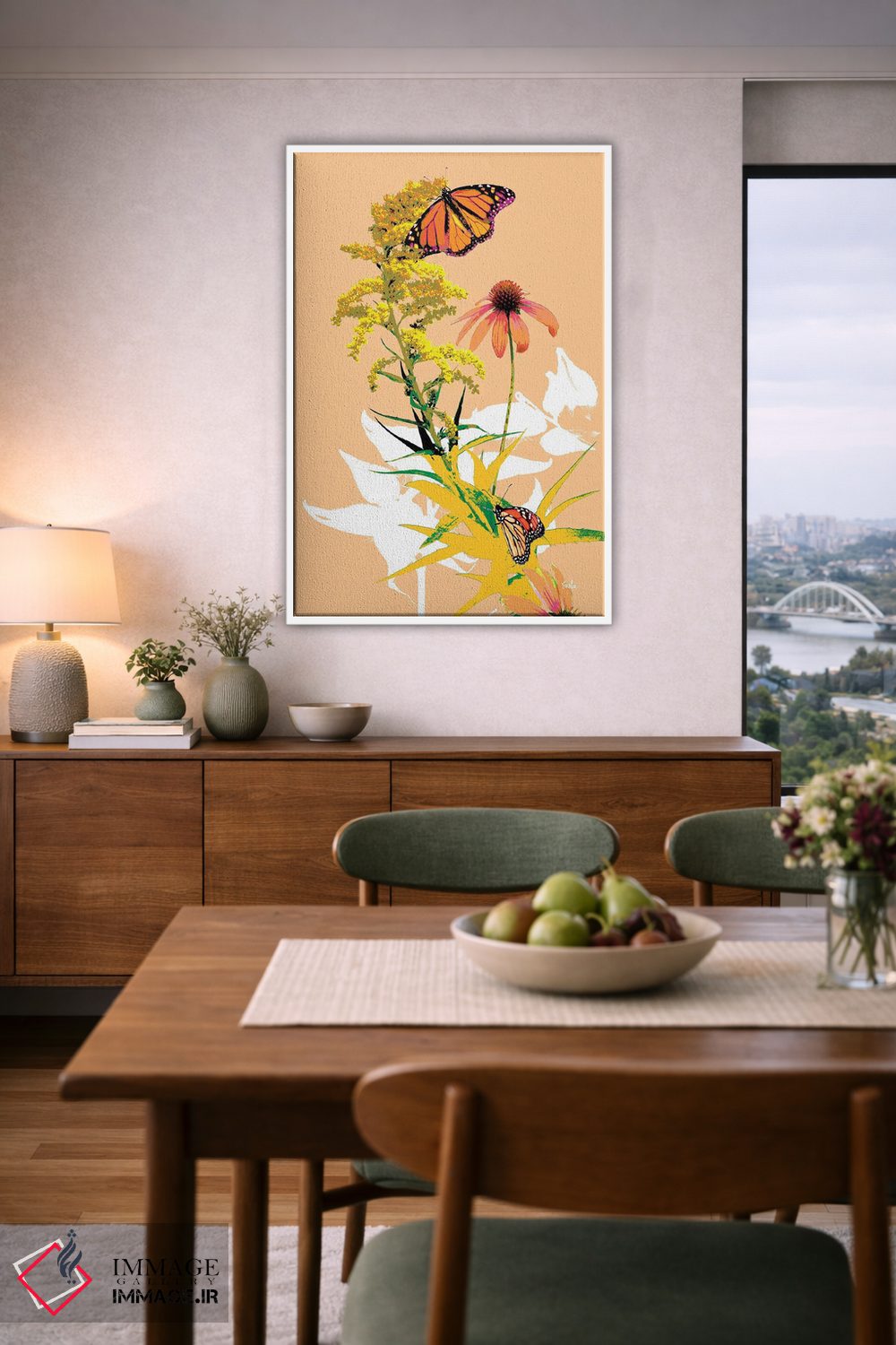 تابلو دکوراتیو پروانه های شهریار بر روی شاخه طلایی I اثر اولیا دیزاینز - D5W