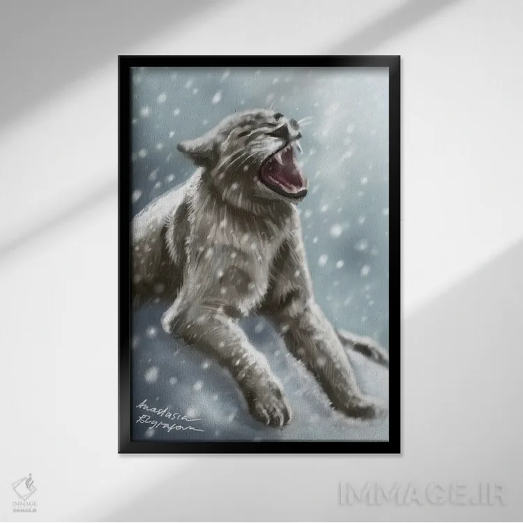 تابلو دکوراتیو شیر غار اثر آناستازیا اوگرافوا - نمای قابدار مشکی