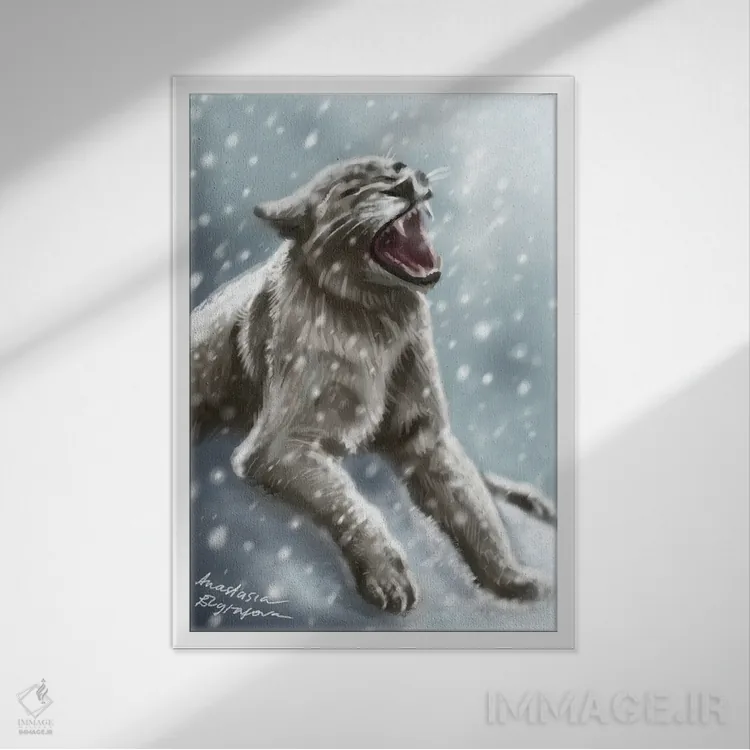 تابلو دکوراتیو شیر غار اثر آناستازیا اوگرافوا - نمای قابدار سفید