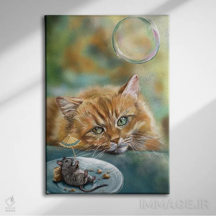 تابلو دکوراتیو گربه رویایی اثر آناستازیا اوگرافوا - نمای روبهرو روی دیوار