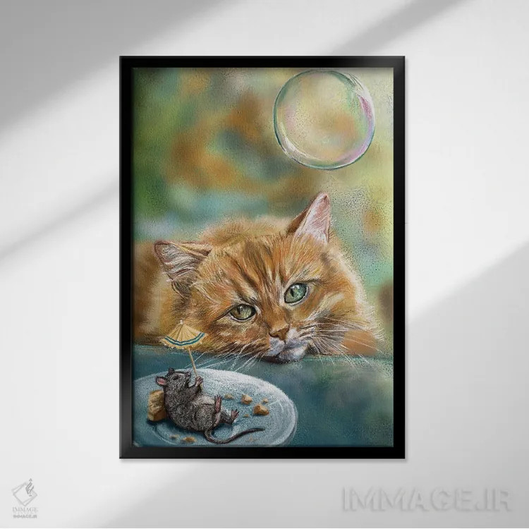 تابلو دکوراتیو گربه رویایی اثر آناستازیا اوگرافوا - نمای قابدار مشکی
