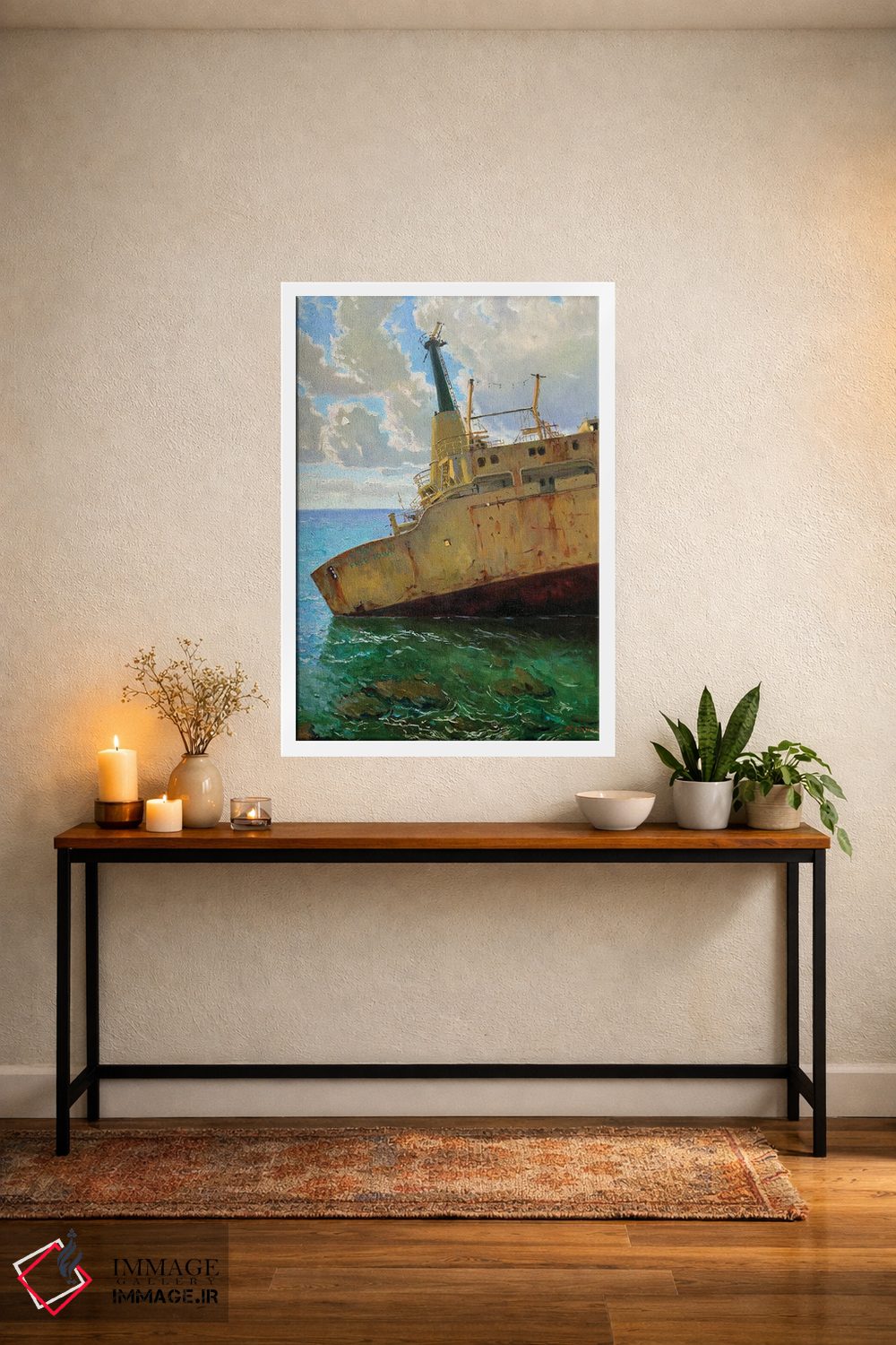 تابلو دکوراتیو کشتی در منظره دریایی اثر اوگنیا مکانوا - D3W