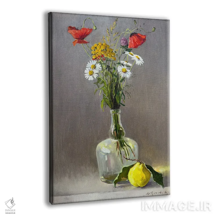 تابلو دکوراتیو طبیعت بی جان با گل های وحشی و سیب ۲ اثر اوگنیا مکانوا - نمای پرسپکتیو محصول