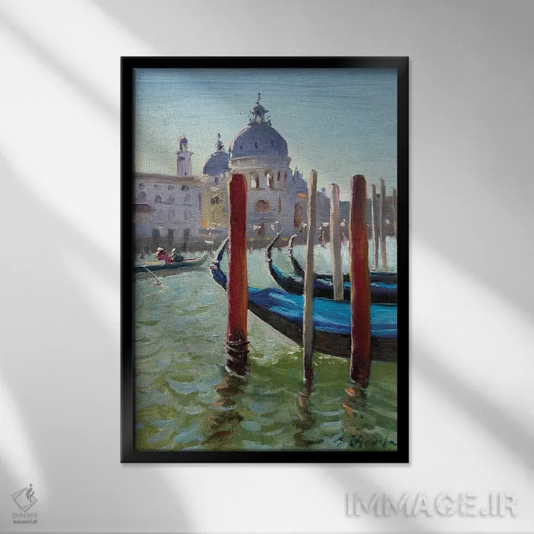 تابلو دکوراتیو گوندولاهای ونیز اثر اوگنیا مکانوا - نمای قابدار مشکی