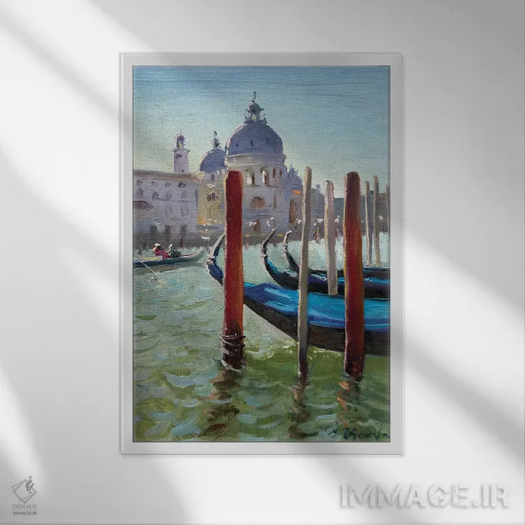 تابلو دکوراتیو گوندولاهای ونیز اثر اوگنیا مکانوا - نمای قابدار سفید