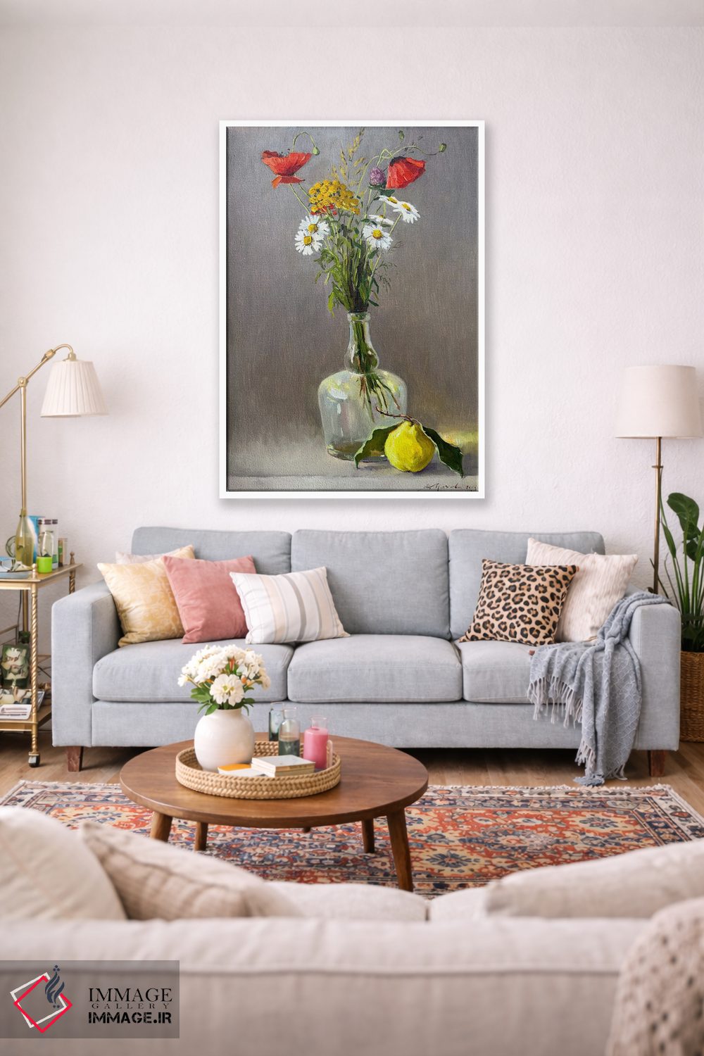 تابلو دکوراتیو طبیعت بی جان با گل های وحشی و سیب ۲ اثر اوگنیا مکانوا - D2W