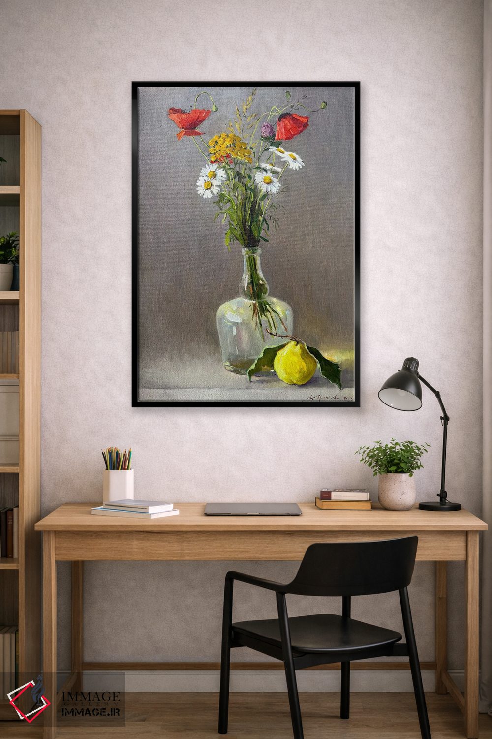 تابلو دکوراتیو طبیعت بی جان با گل های وحشی و سیب ۲ اثر اوگنیا مکانوا - D3B