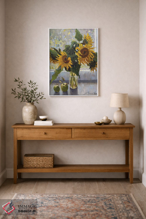 تابلو دکوراتیو آفتابگردان ها با سیب اثر اوگنیا مکانوا - D1W