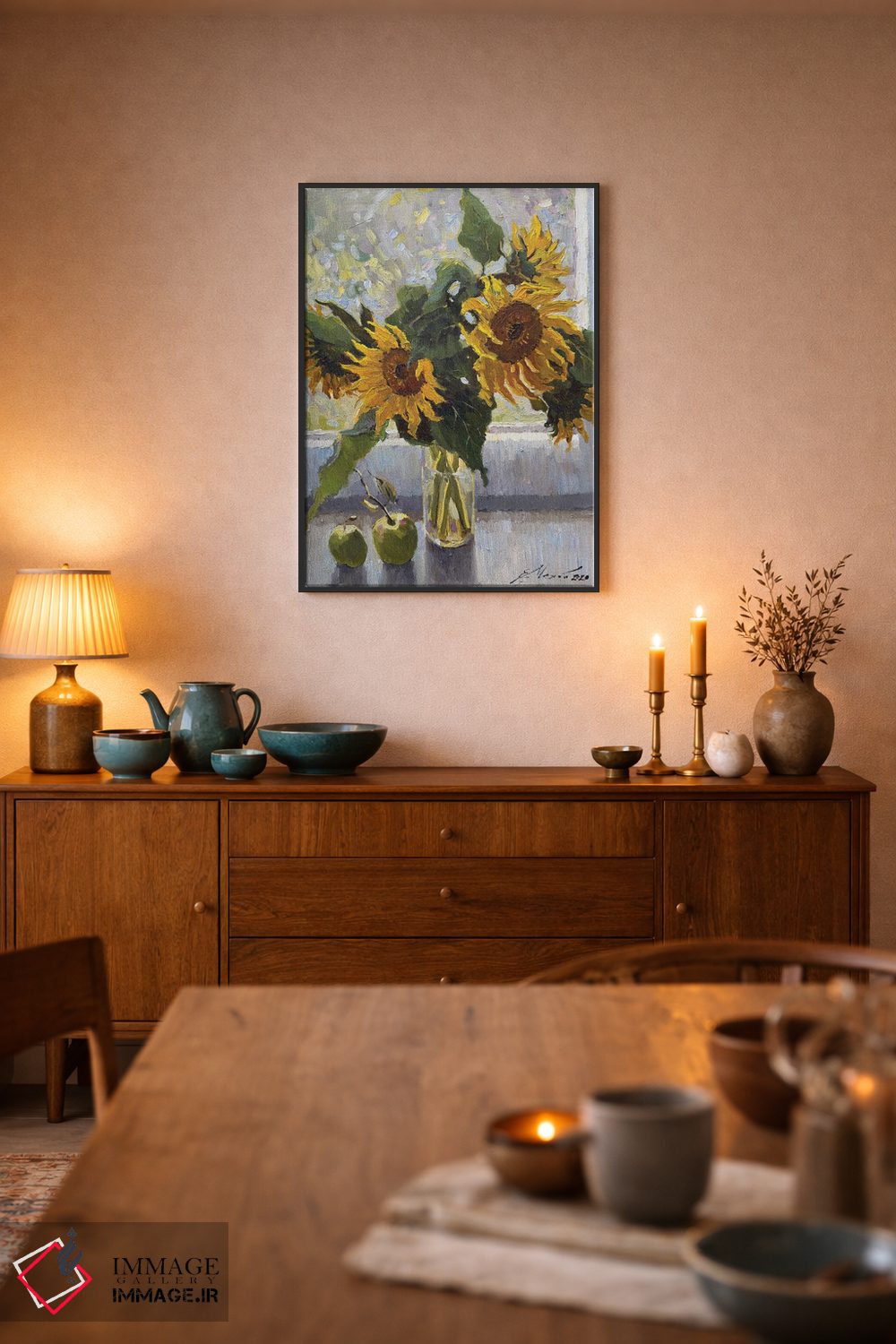 تابلو دکوراتیو آفتابگردان ها با سیب اثر اوگنیا مکانوا - D5B