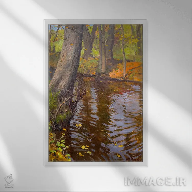تابلو دکوراتیو جنگل پاییزی اثر اوگنیا مکانوا - نمای قابدار سفید