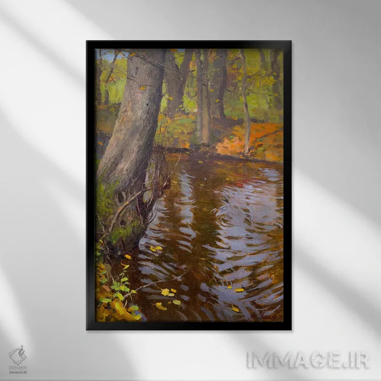 تابلو دکوراتیو جنگل پاییزی اثر اوگنیا مکانوا - نمای قابدار مشکی