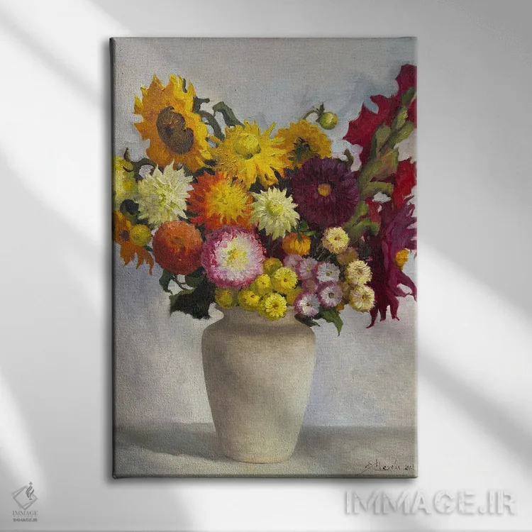 تابلو دکوراتیو دسته گل اثر اوگنیا مکانوا - نمای روبهرو روی دیوار