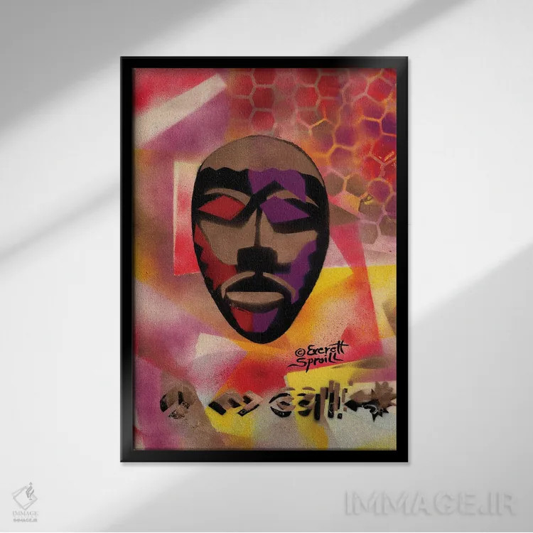 تابلو دکوراتیو نقاب کنگو اثر اورت اسپرویل - نمای قابدار مشکی