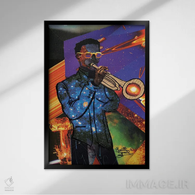 تابلو دکوراتیو شیپورچی کیهانی اثر اورت اسپرویل - نمای قابدار مشکی