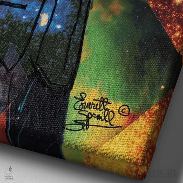 تابلو دکوراتیو شیپورچی کیهانی اثر اورت اسپرویل - نمای نزدیک بافت بوم