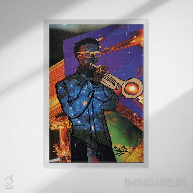 تابلو دکوراتیو شیپورچی کیهانی اثر اورت اسپرویل - نمای قابدار سفید