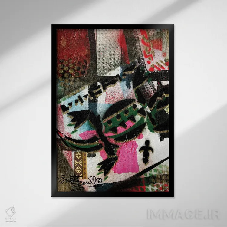 تابلو انتزاعی تمساح اثر اورت اسپرویل - نمای قابدار مشکی