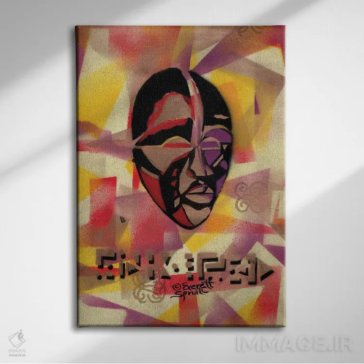 تابلو دکوراتیو نقاب دان و گلیف های الکترونیکی اثر اورت اسپرویل - نمای روبهرو روی دیوار