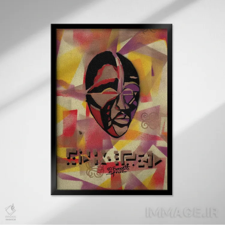 تابلو دکوراتیو نقاب دان و گلیف های الکترونیکی اثر اورت اسپرویل - نمای قابدار مشکی