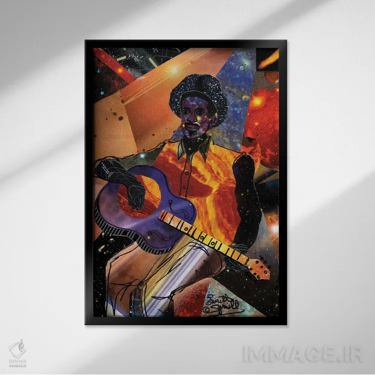 تابلو دکوراتیو گیتاریست کهکشانی اثر اورت اسپرویل - نمای قابدار مشکی