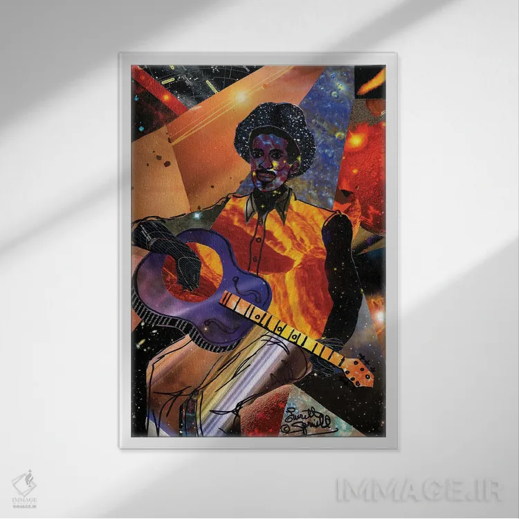 تابلو دکوراتیو گیتاریست کهکشانی اثر اورت اسپرویل - نمای قابدار سفید