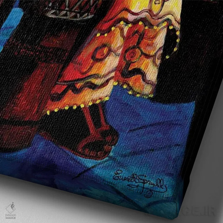 تابلو دکوراتیو خانم نوازنده درام اثر اورت اسپرویل - نمای نزدیک بافت بوم