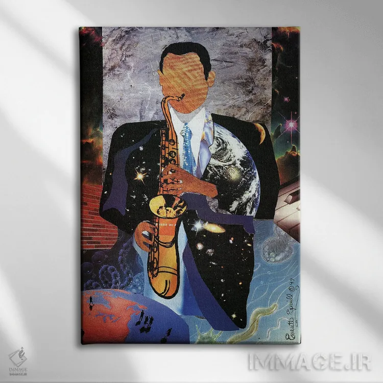 تابلو دکوراتیو ساکسوفن جهانی اثر اورت اسپرویل - نمای روبهرو روی دیوار