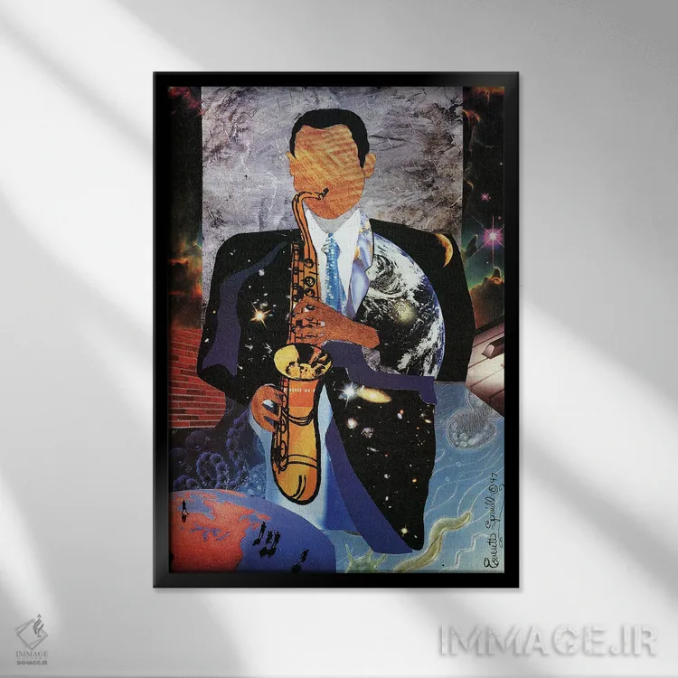 تابلو دکوراتیو ساکسوفن جهانی اثر اورت اسپرویل - نمای قابدار مشکی