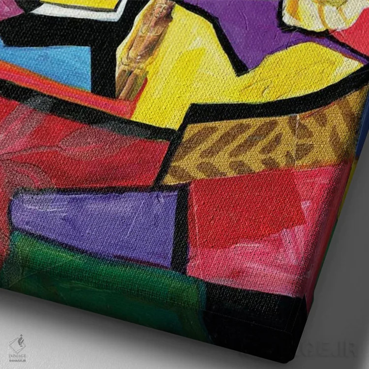 تابلو دکوراتیو طبیعت بی جان با نقاب، صدف و گل آرایی اثر اورت اسپرویل - نمای نزدیک بافت بوم