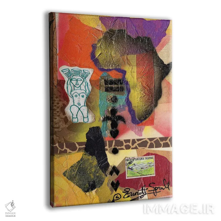تابلو انتزاعی کلاژ آفریقایی اثر اورت اسپرویل - نمای پرسپکتیو محصول