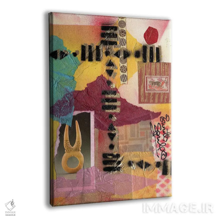 تابلو انتزاعی کلاژ آفریقایی اثر اورت اسپرویل - نمای پرسپکتیو محصول
