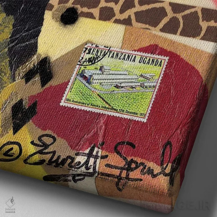 تابلو انتزاعی کلاژ آفریقایی اثر اورت اسپرویل - نمای نزدیک بافت بوم