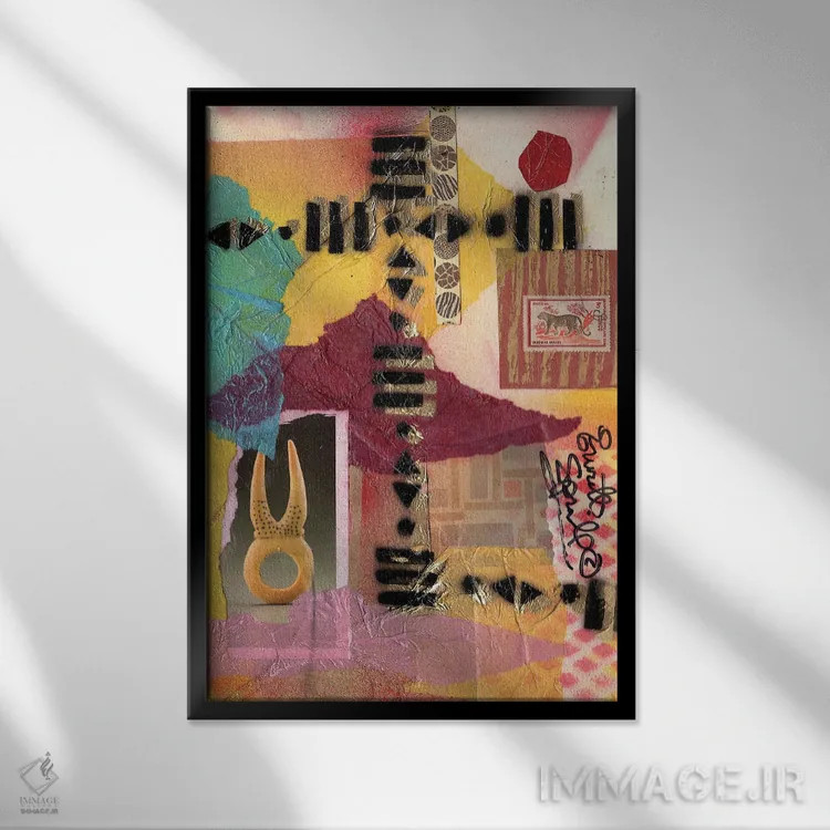 تابلو انتزاعی کلاژ آفریقایی اثر اورت اسپرویل - نمای قابدار مشکی