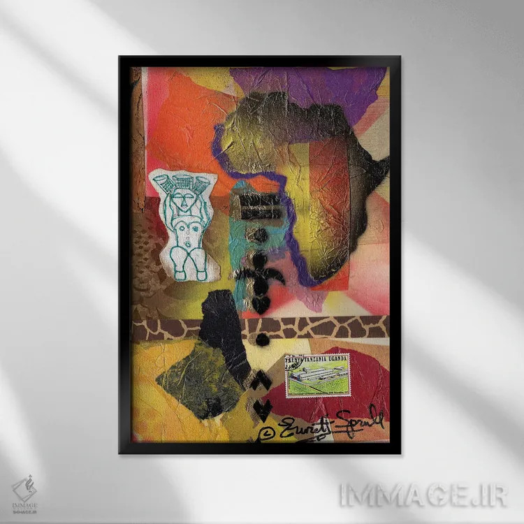 تابلو انتزاعی کلاژ آفریقایی اثر اورت اسپرویل - نمای قابدار مشکی