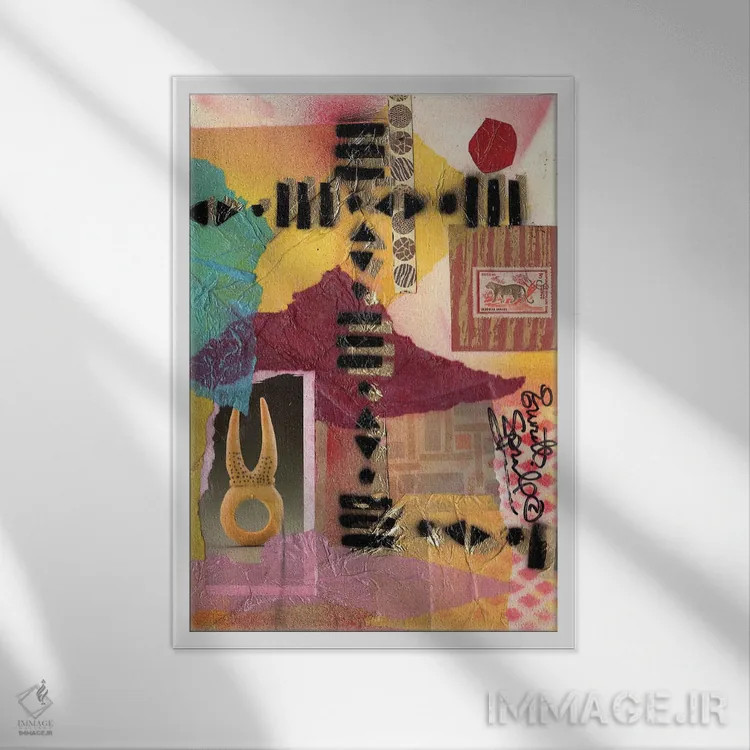 تابلو انتزاعی کلاژ آفریقایی اثر اورت اسپرویل - نمای قابدار سفید