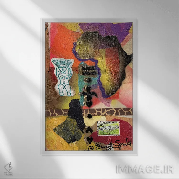 تابلو انتزاعی کلاژ آفریقایی اثر اورت اسپرویل - نمای قابدار سفید