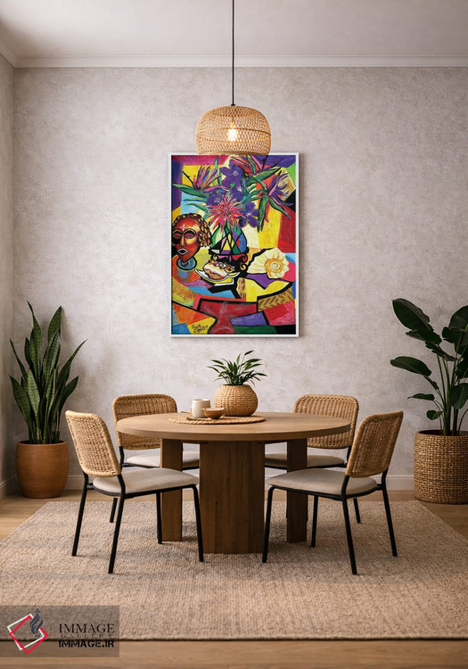 تابلو دکوراتیو طبیعت بی جان با نقاب، صدف و گل آرایی اثر اورت اسپرویل - D3W