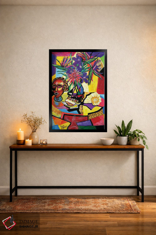 تابلو دکوراتیو طبیعت بی جان با نقاب، صدف و گل آرایی اثر اورت اسپرویل - D5B