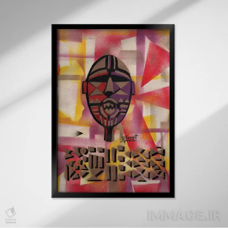 تابلو دکوراتیو ماسک بوا از بورکینافاسو اثر اورت اسپرویل - نمای قابدار مشکی