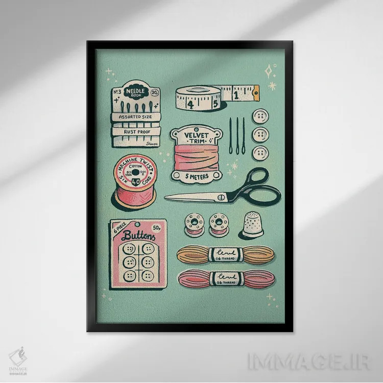 تابلو دکوراتیو خیاطی اثر ایو اندرسون - نمای قابدار مشکی