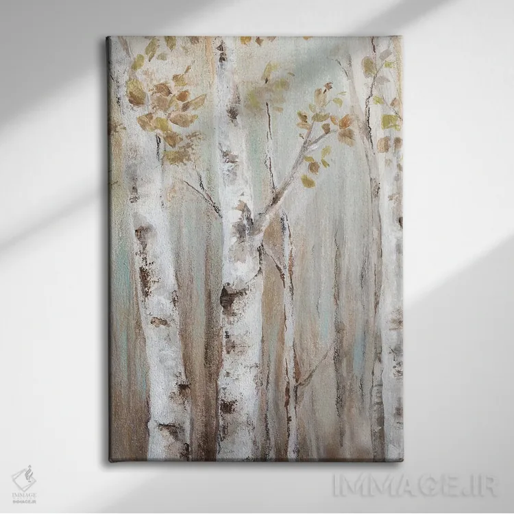 تابلو مدرن جنگل توس در غروب I اثر اوا واتس - نمای روبهرو روی دیوار