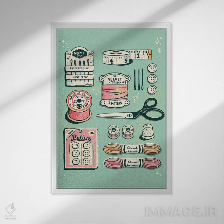 تابلو دکوراتیو خیاطی اثر ایو اندرسون - نمای قابدار سفید